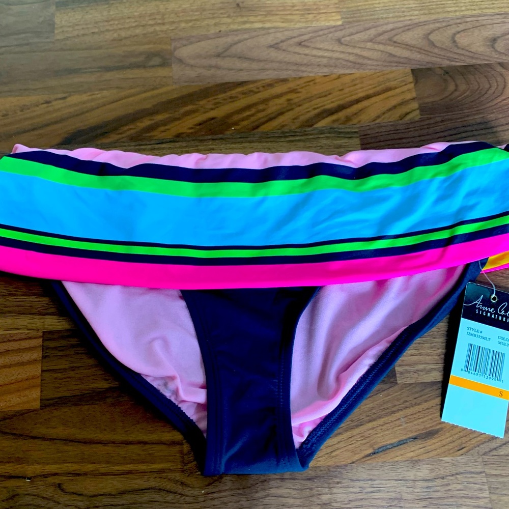 NWT Anne Cole Bikini Bottoms Small Stripe Fold Over Bikini Bottoms S